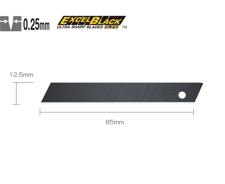 [120-FWB-10] Lames de cutter de 12,5mm sécable ultra tranchante OLFA Excel Black 65° 120-FWB-10
